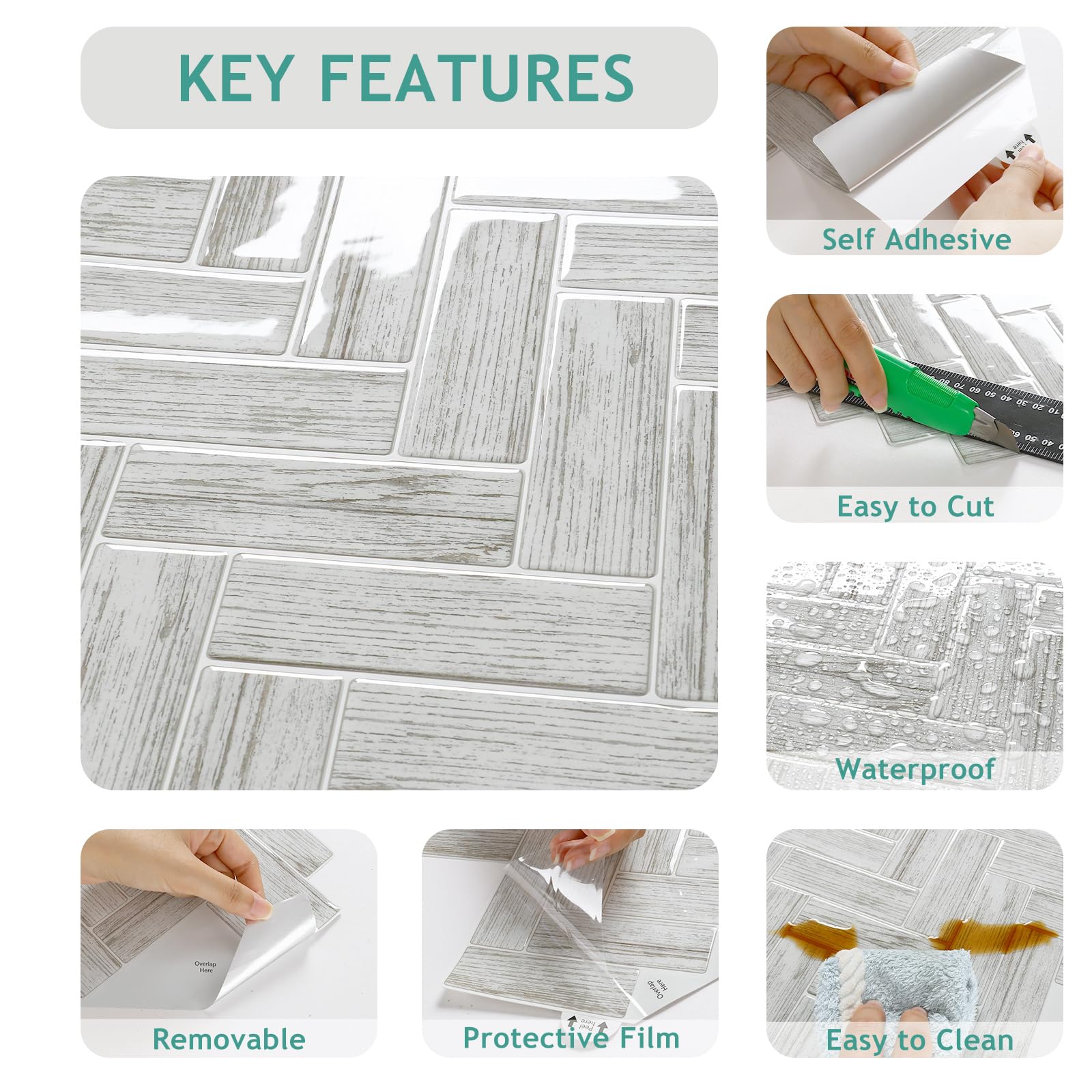 VEELIKE Azulejos Adhesivos Baño Espiga Madera Gris Baldosas Adhesivas Pared Cocina Vinilos Baño Azulejos Vinilo Cocina Pared Azulejos Papel Adhesivo para Baldosas Lavanderías 30.5cm×30.5cm 24 Piezas