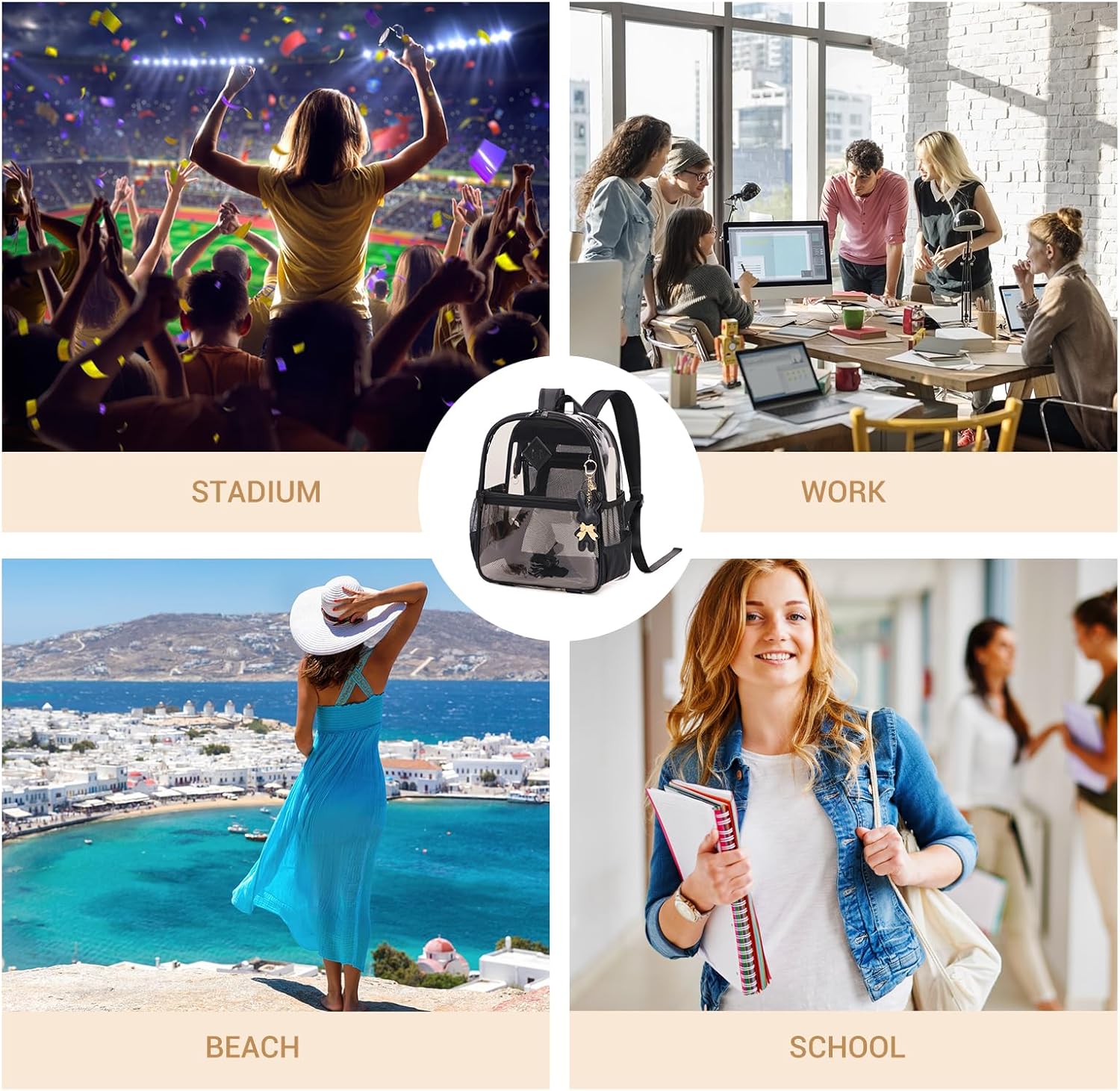 Clear Backpack for Stadium Events Approved 12×6×12, Thick TPU Mini Clear Bag with Front Pocket for Concert Sport Events Work Travel, Black - Image 9