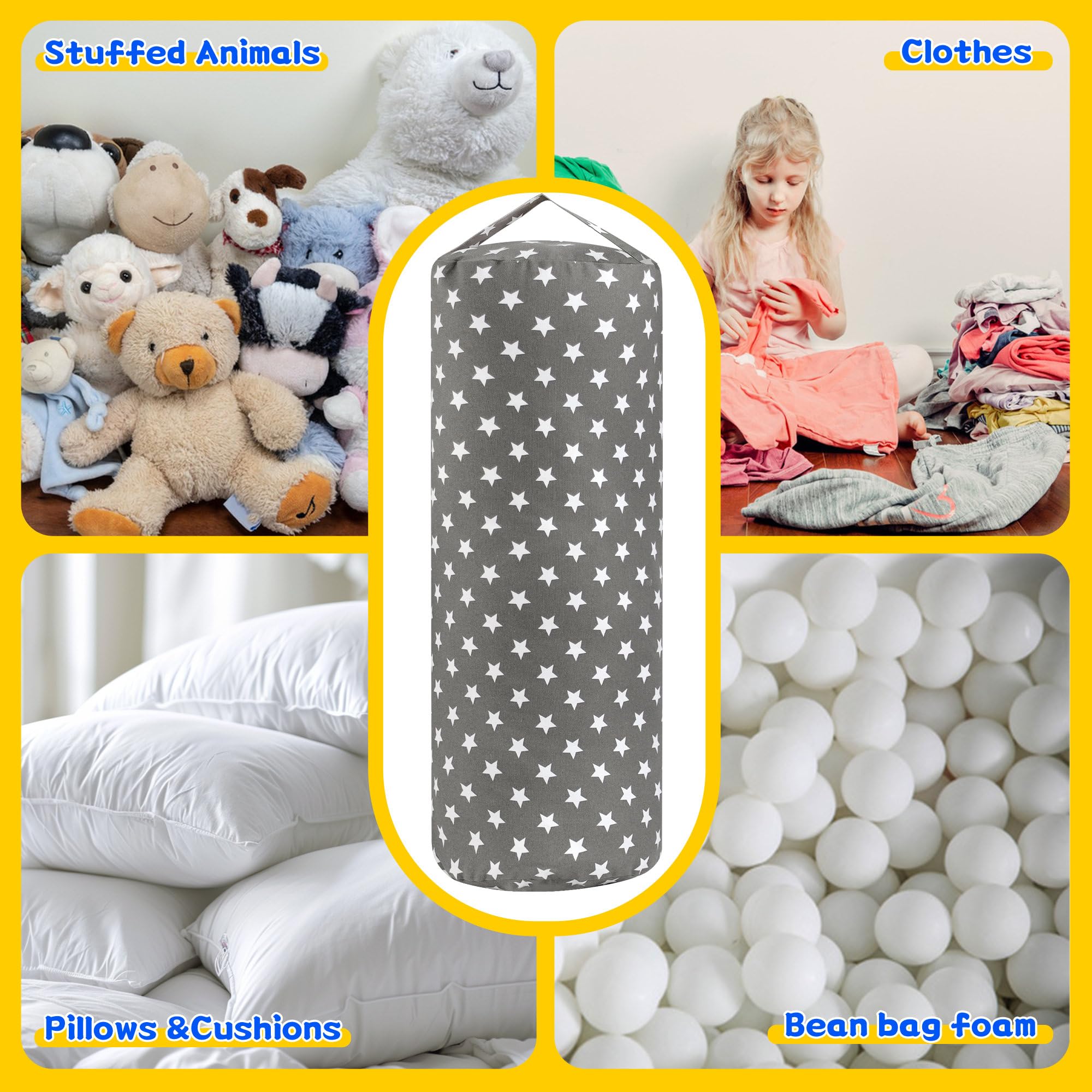 LAHAQIQI Stuffed Animal Storage Bean Bag Cover for Kids Plush Toys Organizer Bags for Boys and Girls A Full-length Zipper Cylinder Room Furniture Decor - Image 3