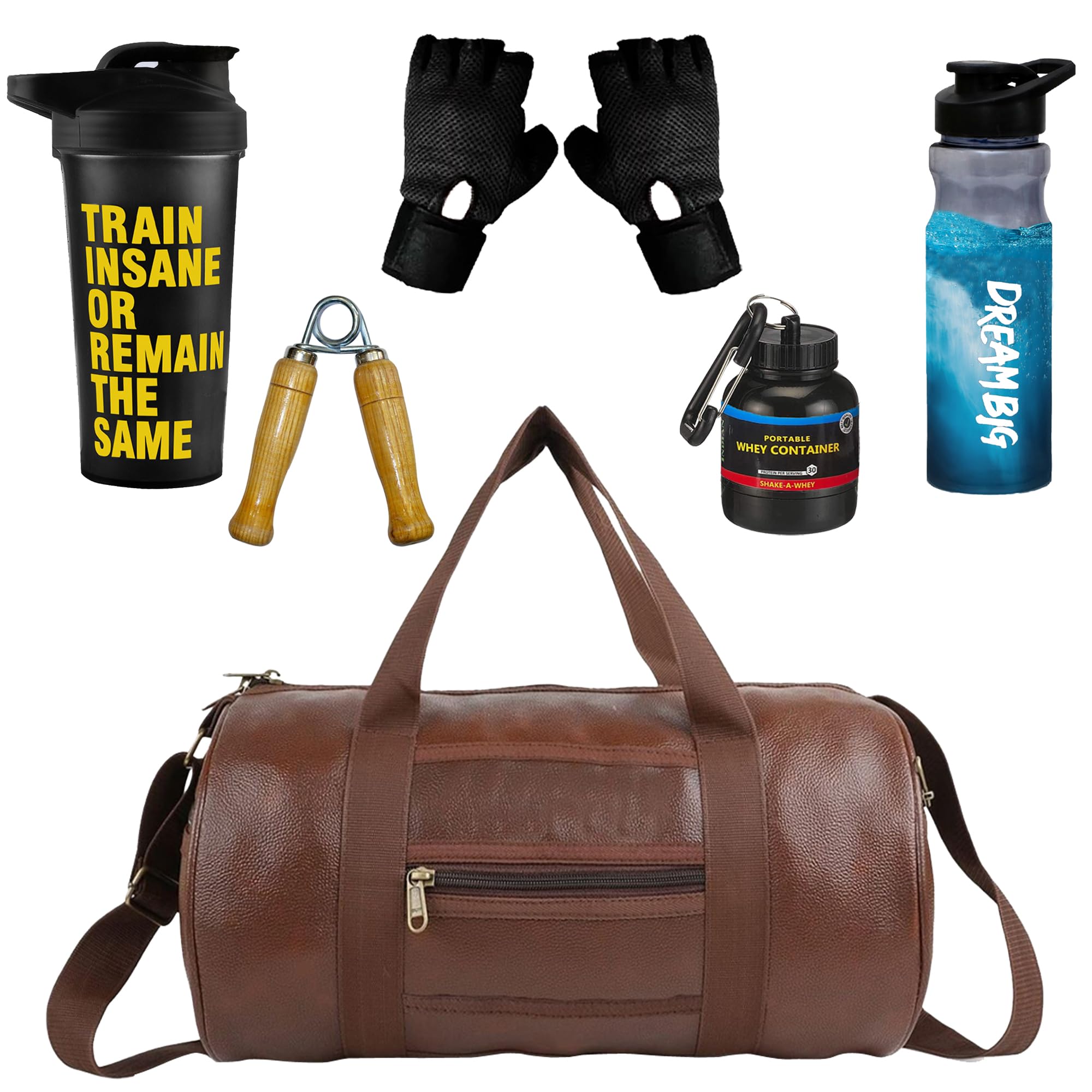 Premium Gym Accessories Combo Set for Men and Women Duffle Gym Bags for Men Workout with Whey Bottle,Gripper,Duffle Bag,Hand Gloves Sipper/Shaker -All-in-One Fitness Gym Kit (Brown+Yellow)-image-46