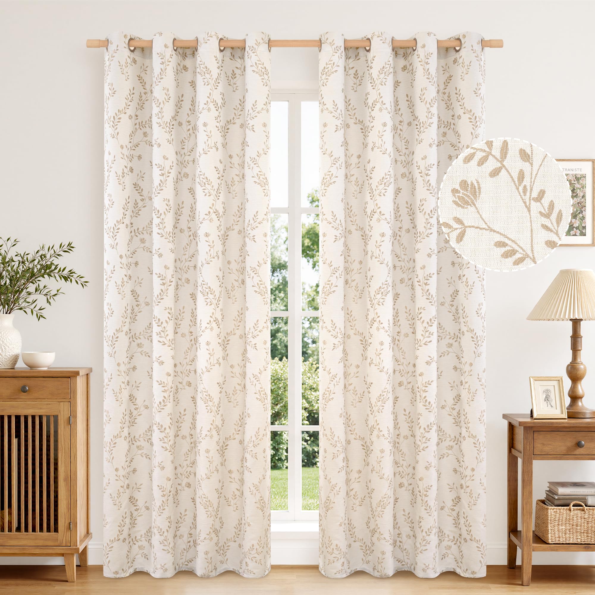 LAMIT Leaf Pattern Linen Curtains