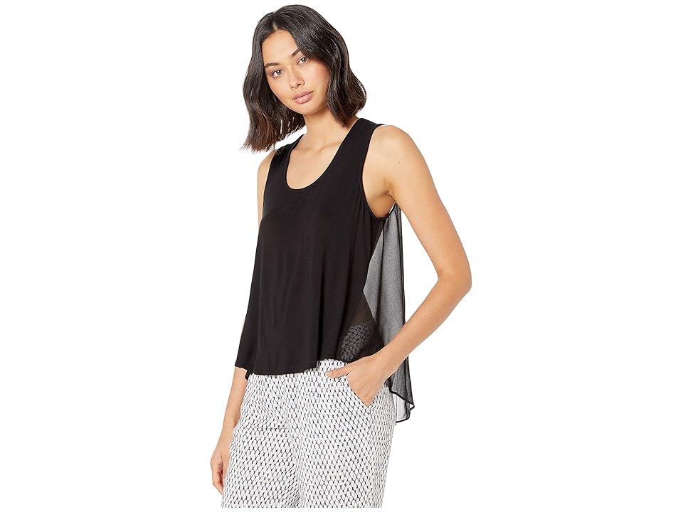 

BCBGMAXAZRIA Knit Front Woven Back Tee (Black) Women's Clothing