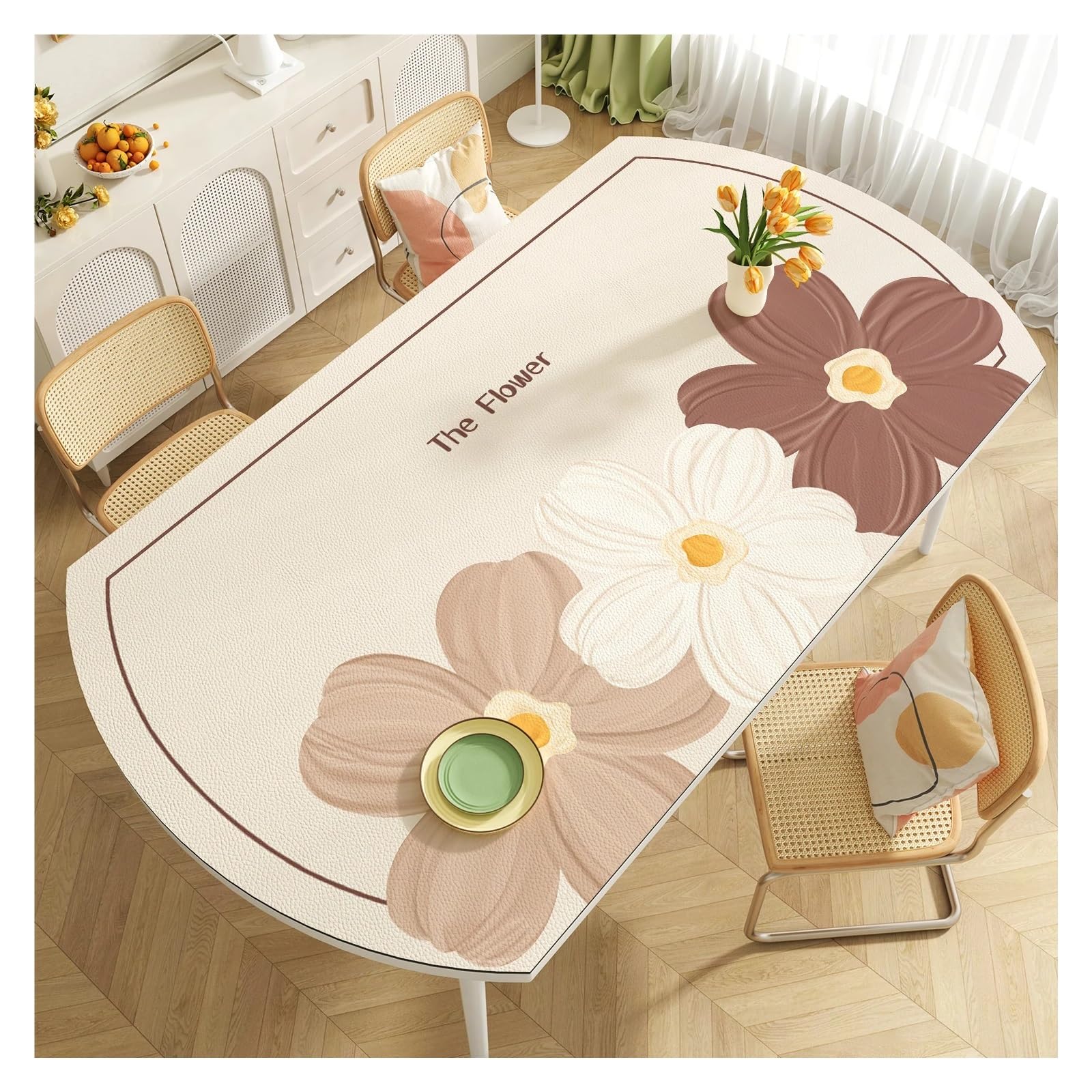 Tappetino da scrivania in pelle, tovaglia ovale floreale, tavolo da pranzo antiscottatura resistente all'olio e impermeabile(Color 5,80 * 130cm)