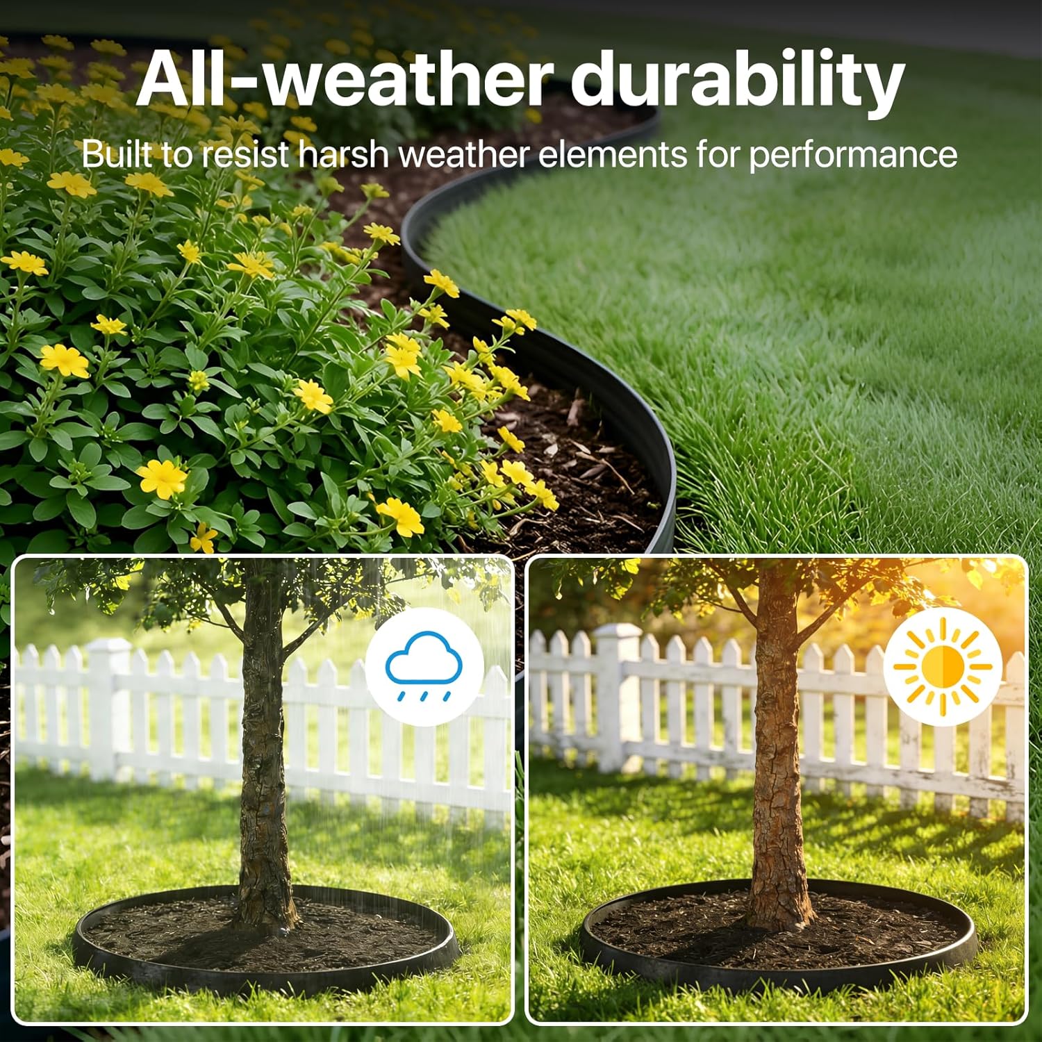 Landscape Edging for Garden Border, 118 FT Plastic Edging Borders for Flower Bed, Rubber No Dig Landscape Edging with 160 Stakes, 2-Inch Tall Lawn Edging for Yard, Paver, Garden Bed, Landscaping