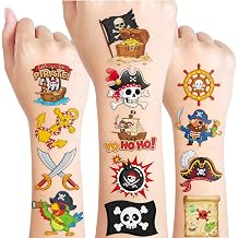 96PCS Pirate Temporary Tattoos Stickers - Pirate Birthday Party Favors Nautical Treasure Themed Birthday Party Decorations Accessories Supplies Gift Idea For Kids Teens Adult Classroom Prizes Rewards