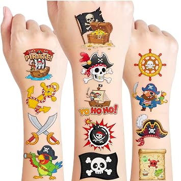 96PCS Pirate Temporary Tattoos Stickers - Pirate Birthday Party Favors Nautical Treasure Themed Birthday Party Decorations Accessories Supplies Gift Idea For Kids Teens Adult Classroom Prizes Rewards