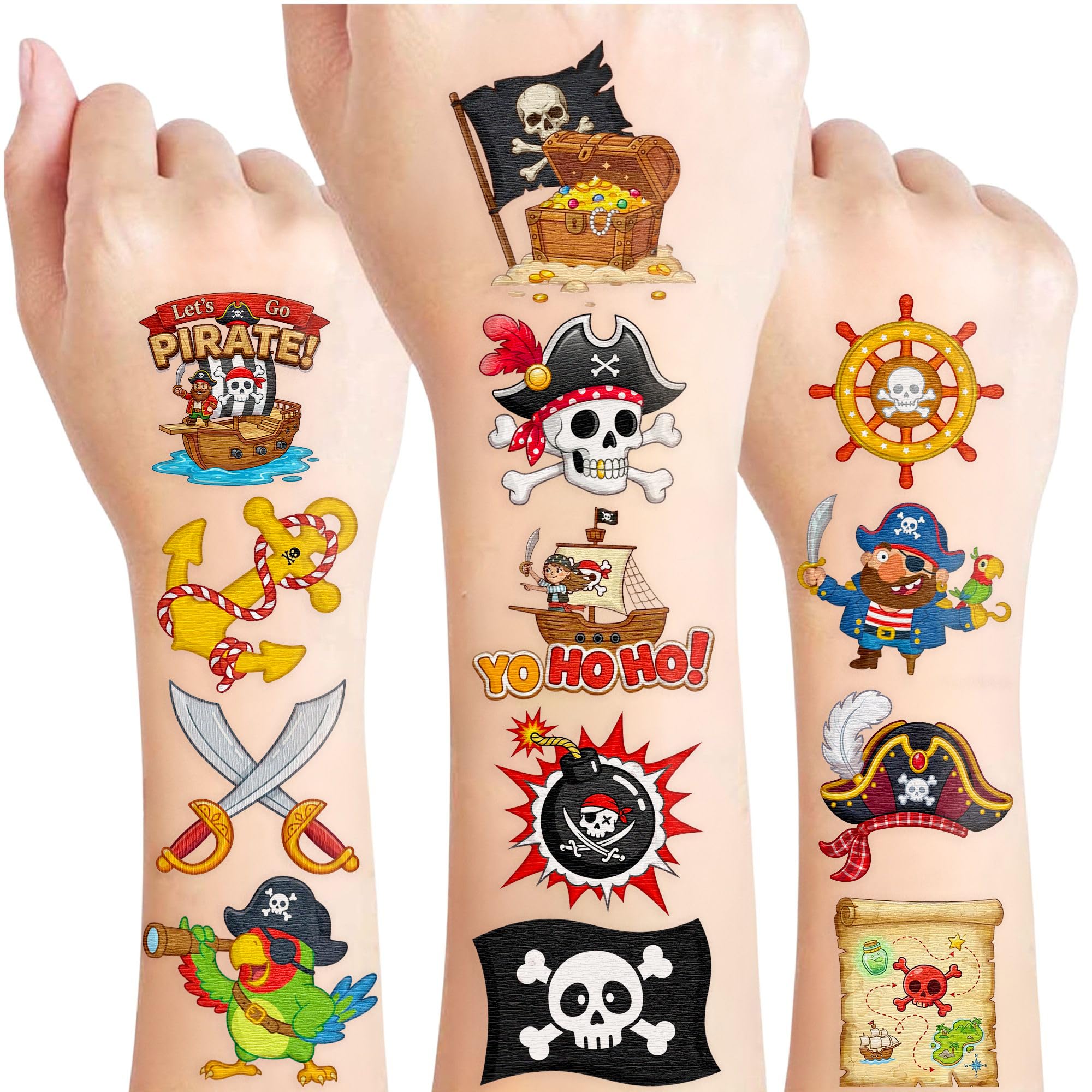96 PCS Pirate Temporary Tattoos For Kids, Birthday Party Favors Pirate Tattoos