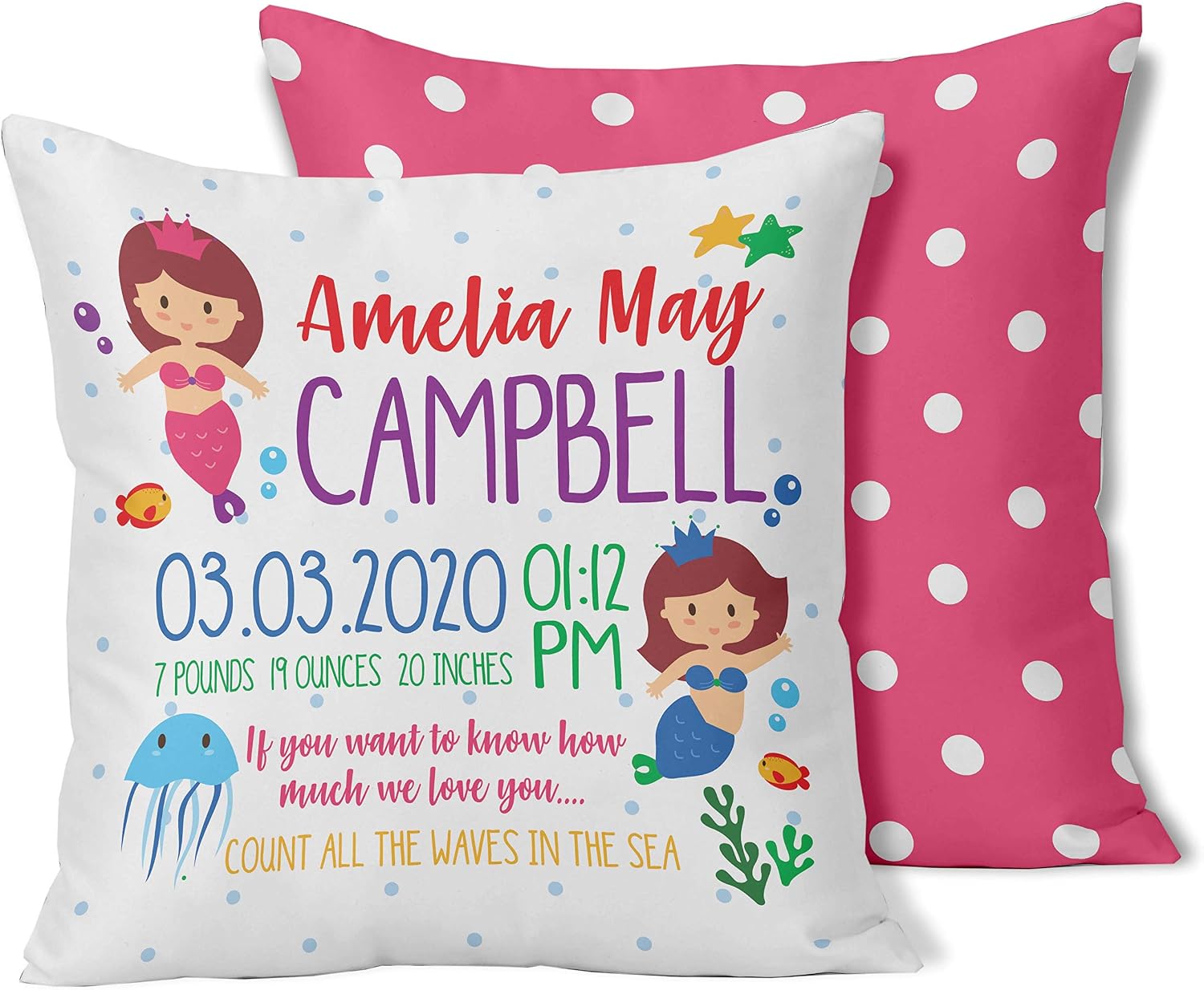 Printtoo Personalized Birth Announcement Pillow with Insert-Custom Baby Footprint Birth Stats Baby Boy Girl Gift Nursery Decor-14x14 Inches