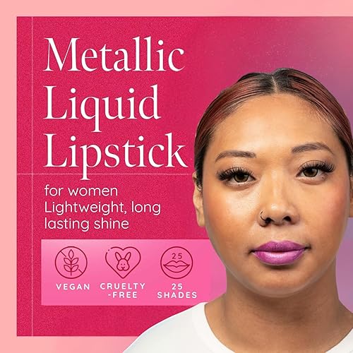 Aromi Lápiz labial líquido metálico | Color de labios castaño rojizo con acabado brillante, vegano, tono desnudo rosa, de larga duración, resistente