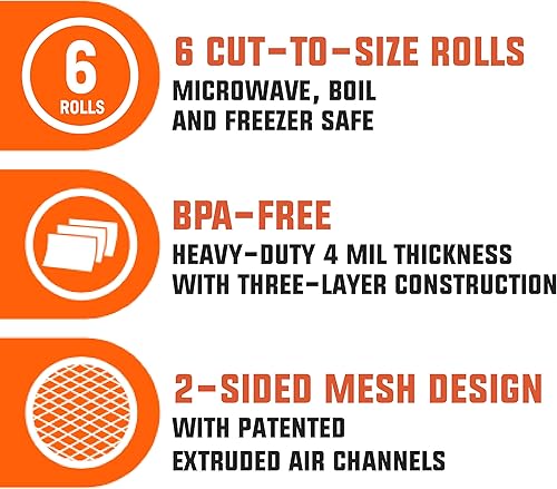 Miniatura 4 de Rollos de bolsa al vacío de 8 x 20 pies, 6 rollos incluidos, fáciles de usar para conservar alimentos, aptos para microondas, congelador y hervir,