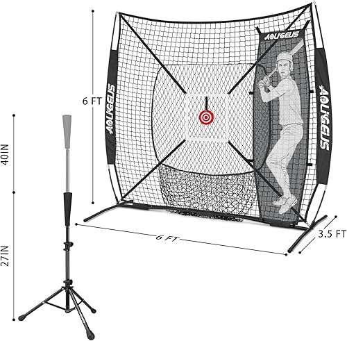 Miniatura 8 de Red de práctica de 6'X6' para béisbol y sóftbol, red de lanzamiento, red de bateo, con bate de práctica, bateador falso, objetivo de zona de strike