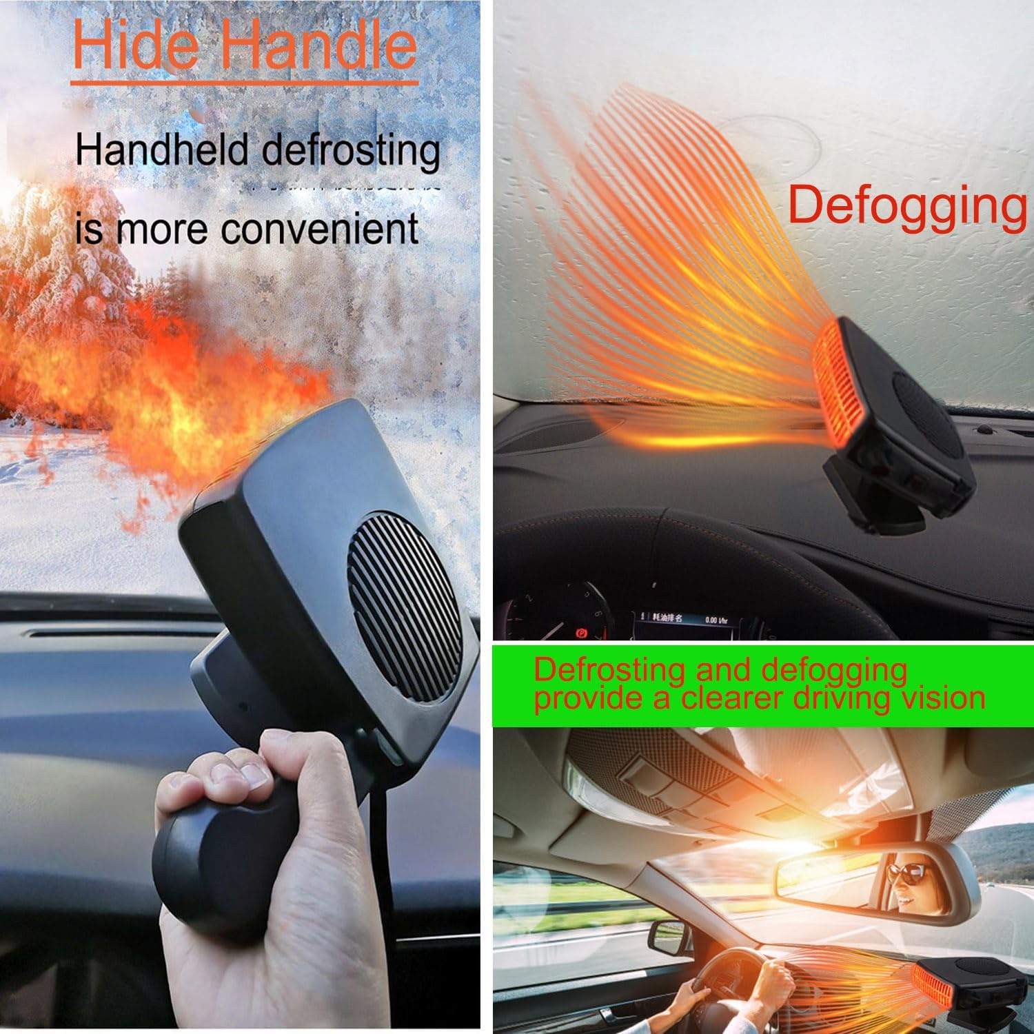 Car Heater,12V 200W Portable Car Heater that Plugs into Cigarette Lighter,Defroster for Car Windshield,2 in 1 Heating & Cooling Fans,with Hidden Handle Car Heaters for Vehicle