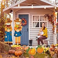 Vista 5 de Geetery 4 piezas de decoración de Acción de Gracias al aire libre, estaca de espantapájaros, calabazas peregrinas, letrero de porche con estaca