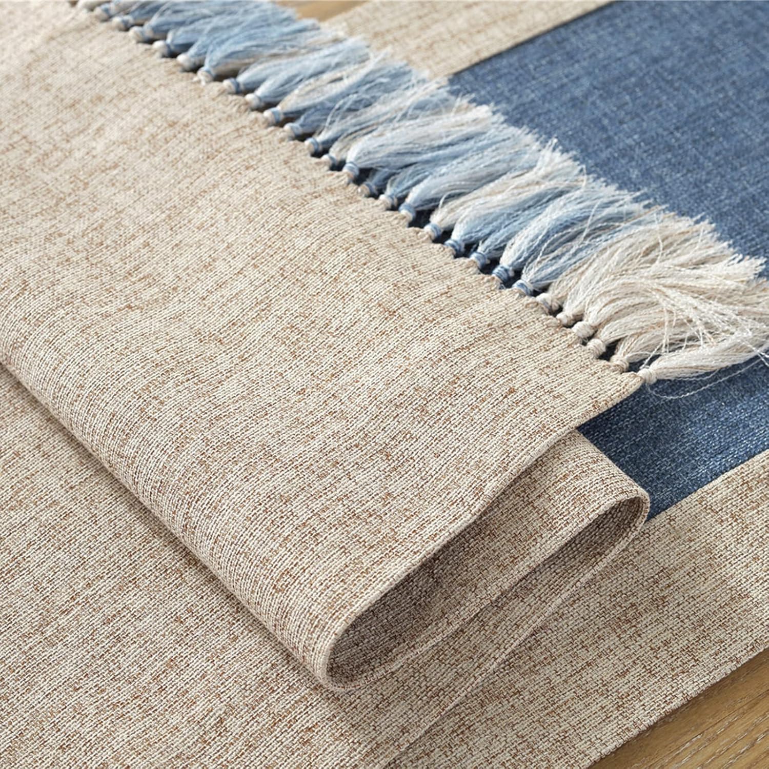 Rustic Linen Table Runner Farmhouse Style Table Runner with Hand-Tassels for Dining Kitchen Coffee Table Decor, Party and Dresser Decor(Navy Blue, 15x108 inch)