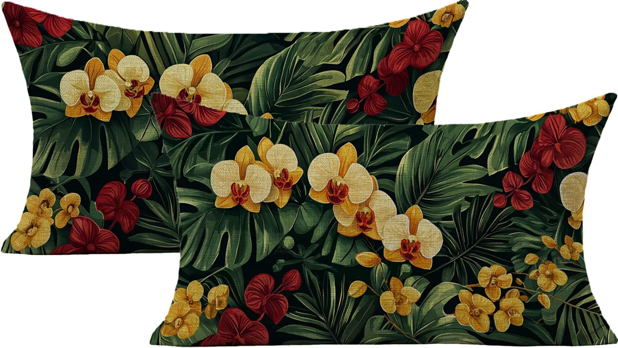 Housse coussin extérieur imperméable 50x70 vert lot de 2 lin grand format canapé jardin motif fleur