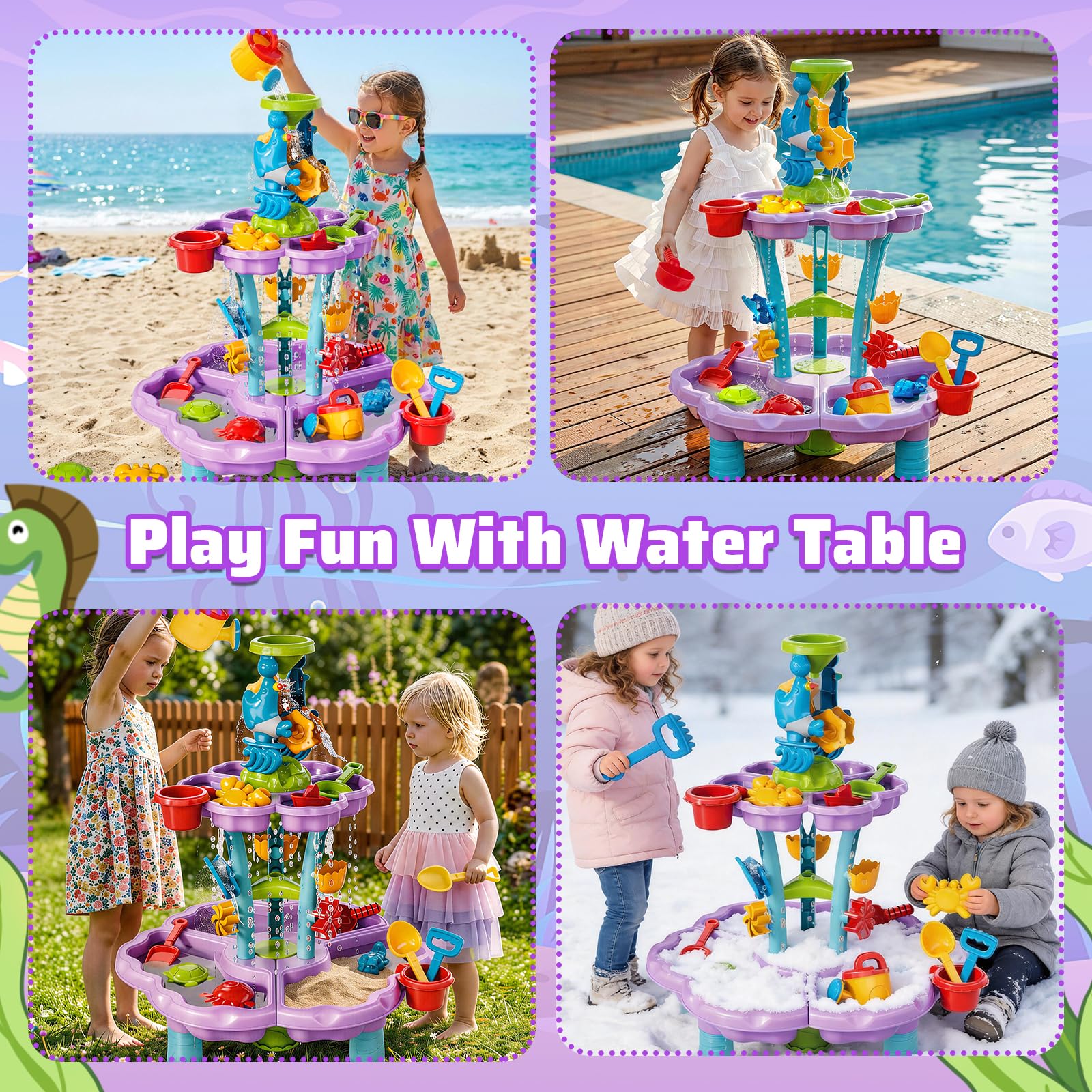 deAO Tavolo Acqua Bambini 3+ Anni – Tavolo Sensoriale Multilivello con Cascata e Fontana, Set 13 Accessori con Secchiello e Pale, Giochi da Esterno per Bambini Giardino Sabbiera