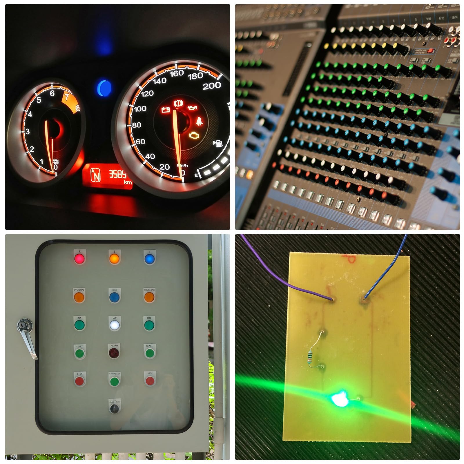 X AUTOHAUX 5-Piece LED Indicator Light Set - 16mm 12V Metal Waterproof Dash Signal Lamps For Car, Truck, Boat (Multicolored)