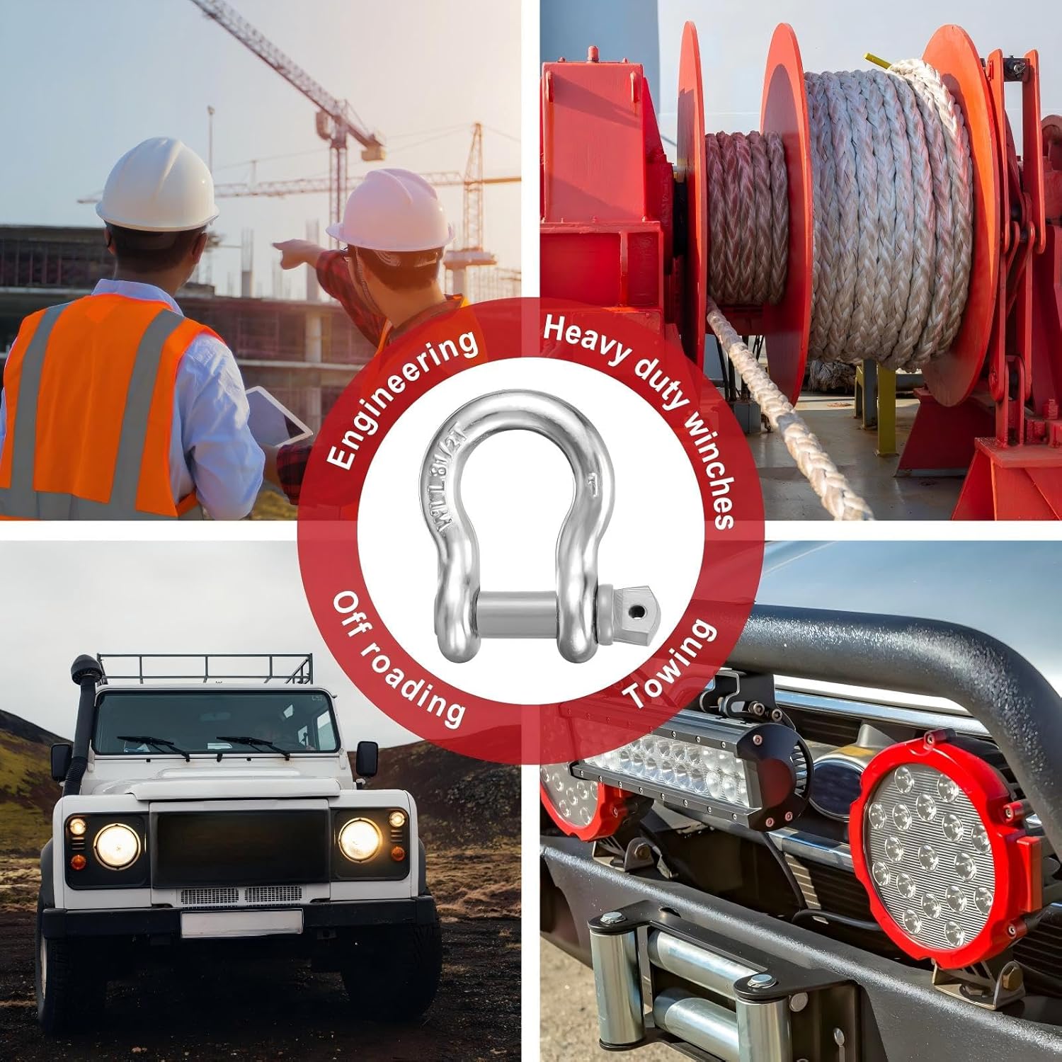 Pelopy 4 Pack 1 Inch Shackles D Ring Heavy Duty Bow Shackle with 1-1/8'' Screw Pin, 8.5 Tons / 18739 Lbs Working Load Limit for Towing Rigging Lifting Moving Winch Recovery