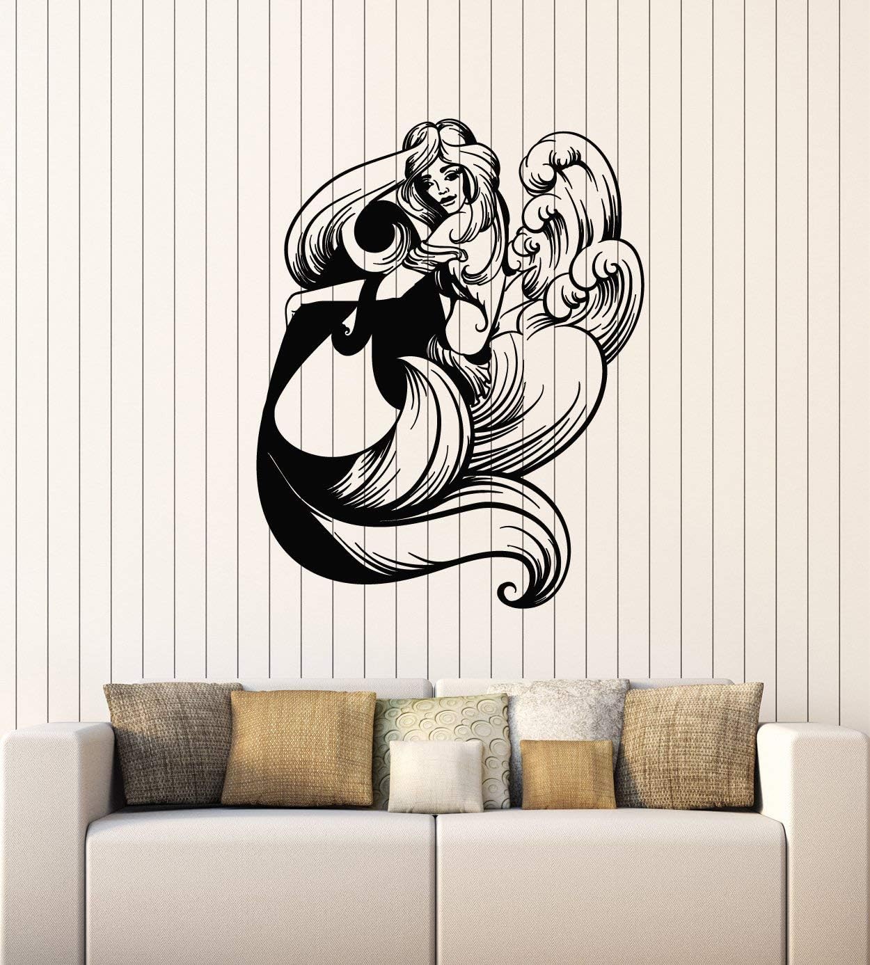 WallStickers4ever Large Vinyl Wall Decal Bathroom Mermaid Sexy Ocean Girl Teen Decor Stickers Mural (g4053) Black