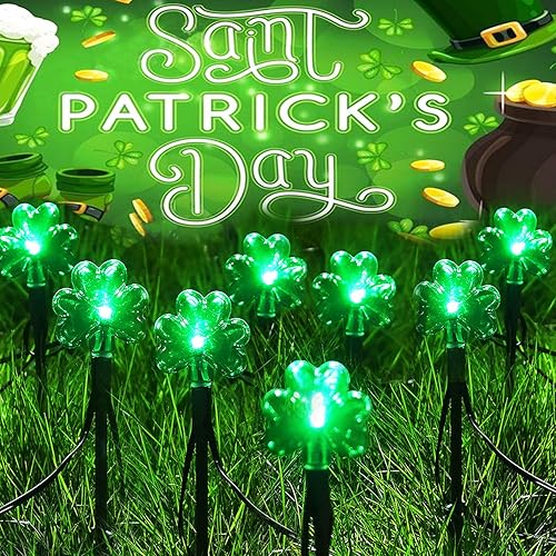 Miniatura 6 de Guirnalda de luces mejoradas para el día de San Patricio, juego de 20 luces LED de 33.7 pies, luces solares de estaca de jardín, impermeables al
