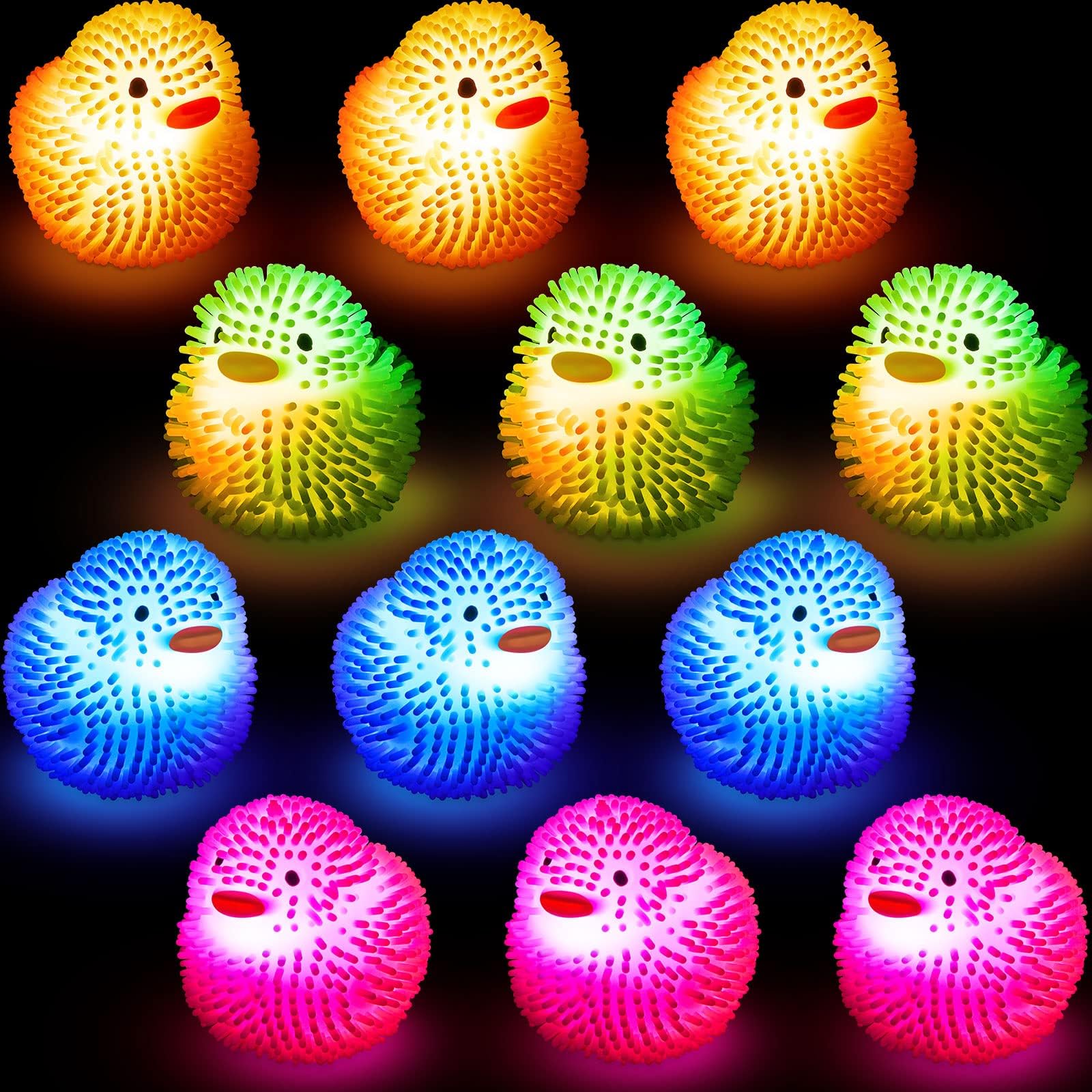 Chivao 12 Pack Summer LED Puffer Ball Ducks Chicken Glow in the Dark Balls Small Light up Ball Funky Flashing Ducks Bathtub, Assorted Colors(Duck)