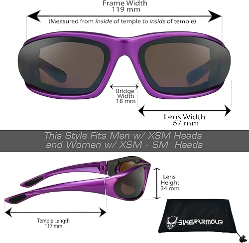 Miniatura 7 de Bikershades Gafas de montar en motocicleta con montura morada, pequeñas para mujeres y niñas