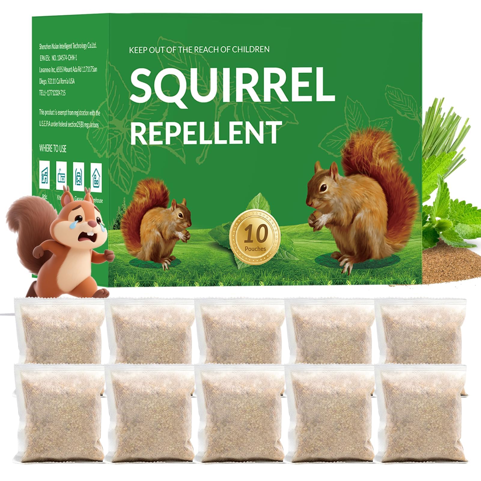 Squirrel Repellent, Chipmunk Repellent Outdoor, Mint Squirrel Repellents for Attic, Natural Squirrel Deterrent, Keep Rodents Out of Car Engines Garden -10P