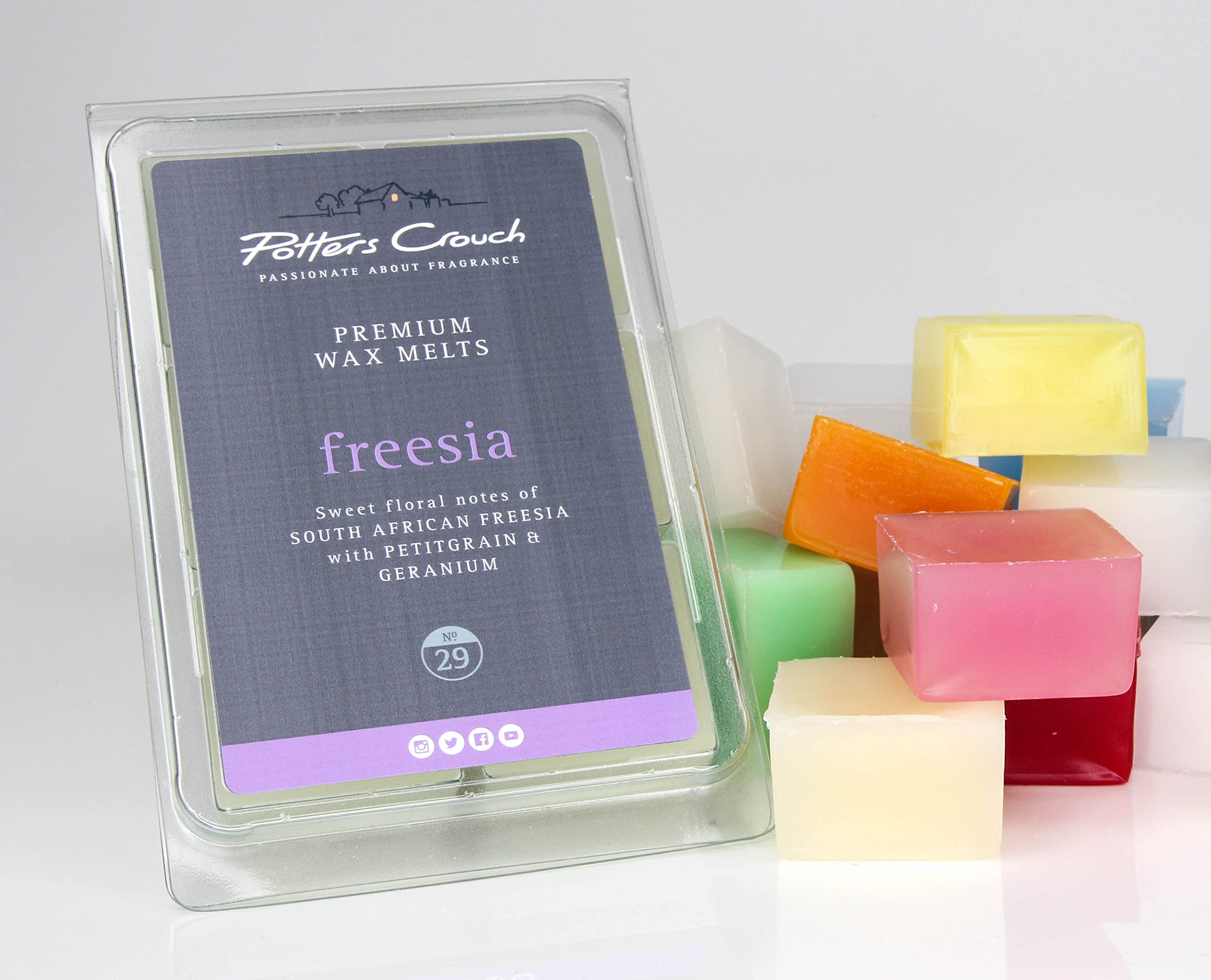 Potters Crouch Freesia No.29 Wax Melts - Vegan - Highly Scented Wax Cubes for Candle Electic Wax Warmer, Wax Melt Burners, 6 x 22g