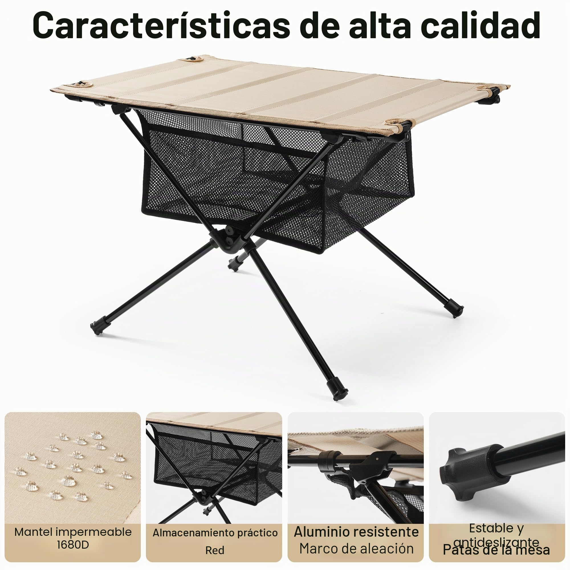 Mesa Camping - Mesa Plegable Camping, Mesa Plegable Camping Pequeña | Bolsa de Transporte, con Bolsa de Red | Pequeña & Ultra-Ligera (60x40x39,5 cm) | Ideal para Exteriores, Barbacoa
