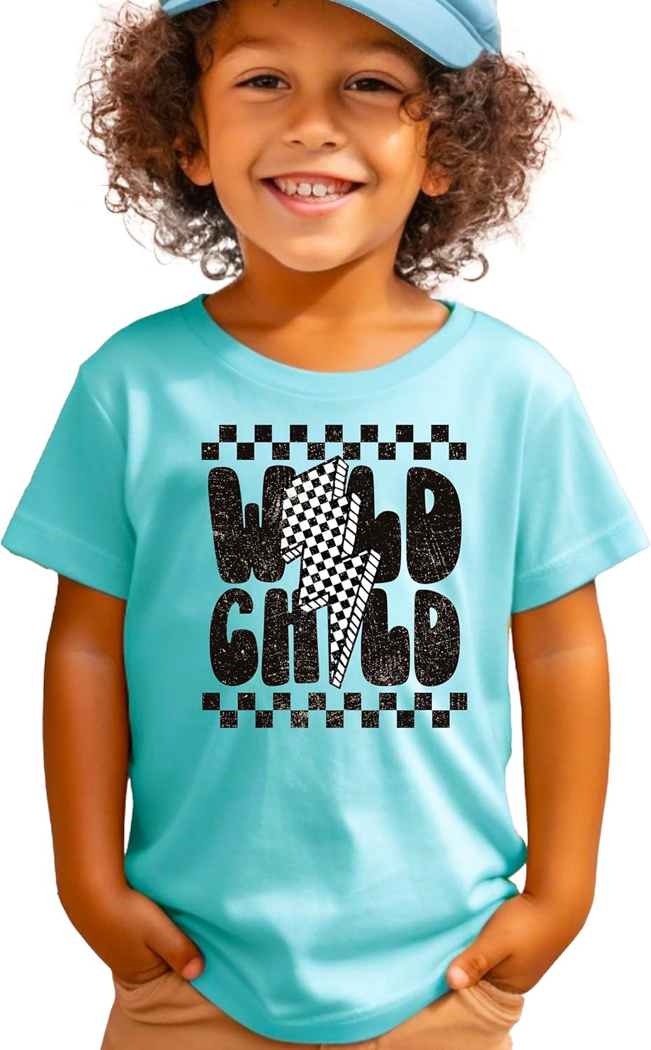 Olive Loves Apple Wild Child Shirt Trendy Checkered Everyday Tee for Youth and Toddler Boys