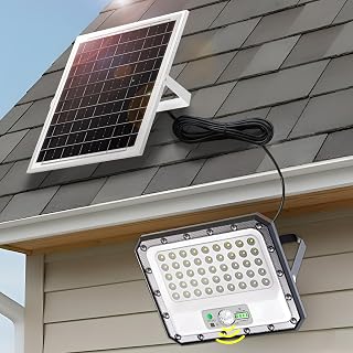 Solar Flood Lights Outdoor Waterproof IP65, Motion Sensor LED Solar Floodlight with Remote, Dusk to Dawn ABS Black Flood Lamp for Yard Garden Porch 2250LM 6500K(1 Pack)