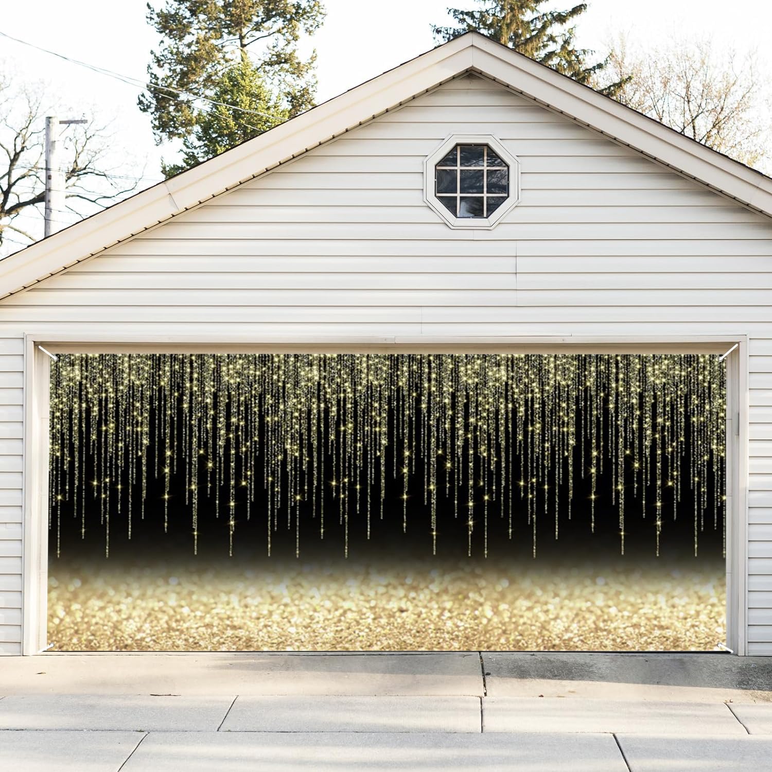 ChloropLastid Gold Glitter Garage Door Decoration Spots Bokeh Backdrop Prom Christmas Happy New Year Indoor Outdoor Background Decor Banner Cover