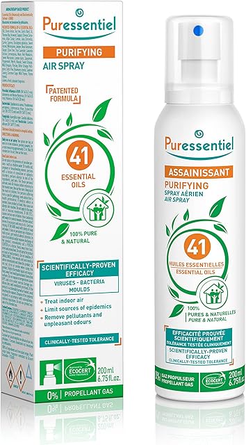 Puressentiel Purifying Air Spray 200 ml  100% Natural Room Spray  Air Purifier  Air Freshener  Odour Eliminator  Organic Essential Oils  For Your Home, Car & Office  Lasts Over 6 Months