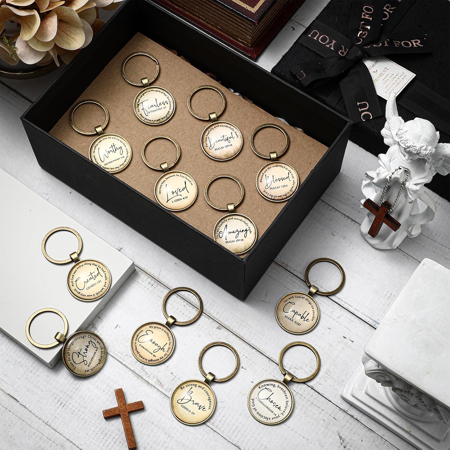 Sureio 24 Pcs Clergy Appreciation Day Gift Christian Keychain Bulk Bible Verse Religious Keychain Scripture Quote Church Prayer Gift for Men Women Teacher Sunday School Wedding Baptism Supplies - Image 4