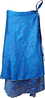 Mogul Interior Women's Magic Skirt Blue Reversible Ibiza Beach Wrap Skirt Dress OneSize