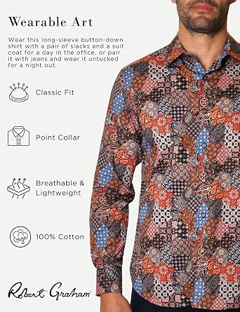 Robert Graham Men's Merillo Long Sleeve Woven Button Down Shirt