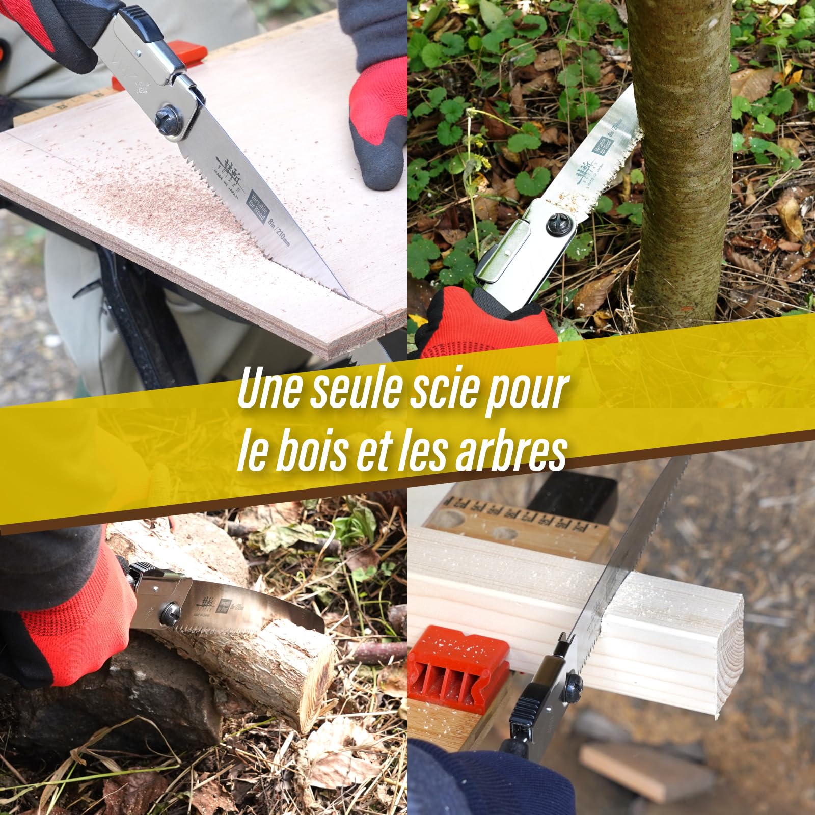 SUIZAN Scie pliante japonaise 210mm polyvalente bois - Compacte Extérieur | Professionnel Pliable Portable Traction Camping Bushcraft Survie Élagage Branches Bûches Jardin Menuiserie Bricolage