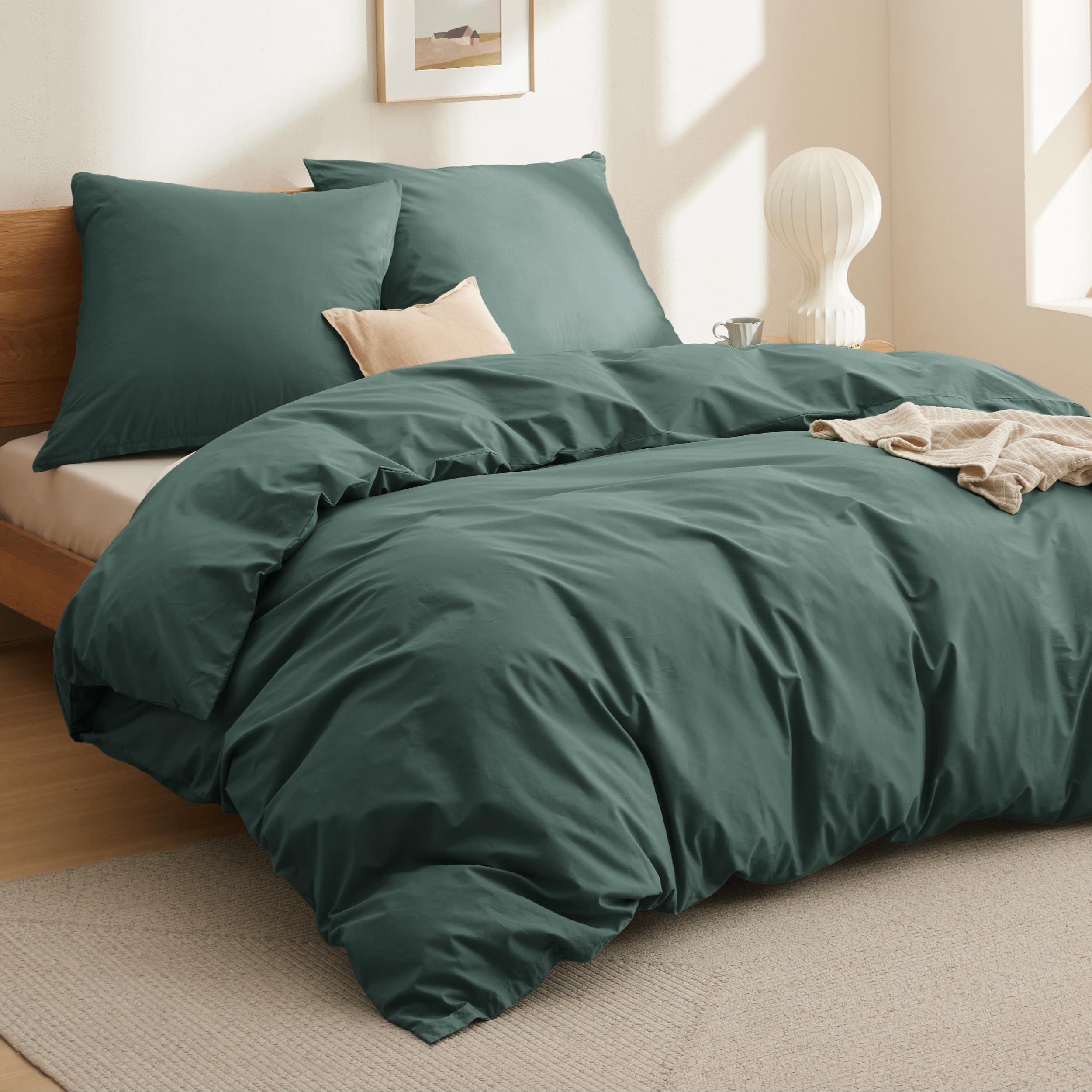 BEDSURE - 3-częściowy zestaw poszewek na kołdrę, bawełna, ciemnozielony, 200 x 200 cm, 2 poszewki na poduszki 80 x 80 cm, z certyfikatem ÖkoTEX i zamkiem błyskawicznym
