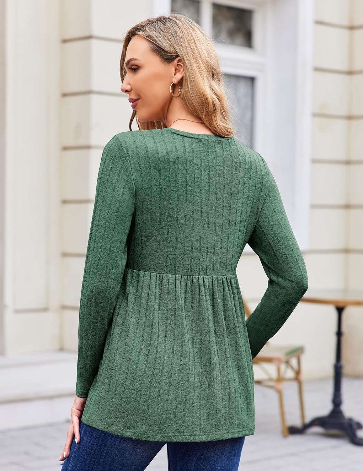 Ekouaer Womens Maternity Tops Long Sleeve Pregnancy Tunic Blouses Crew Neck Ribbed Shirts Pregnant Clothes Evergreen - Image 3