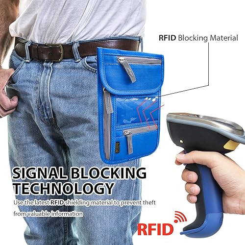 Miniatura 4 de Cartera de viaje para el cuello, soporte para pasaporte con bloqueo RFID y correa ajustable para el cuello para hombres y mujeres para mantener el