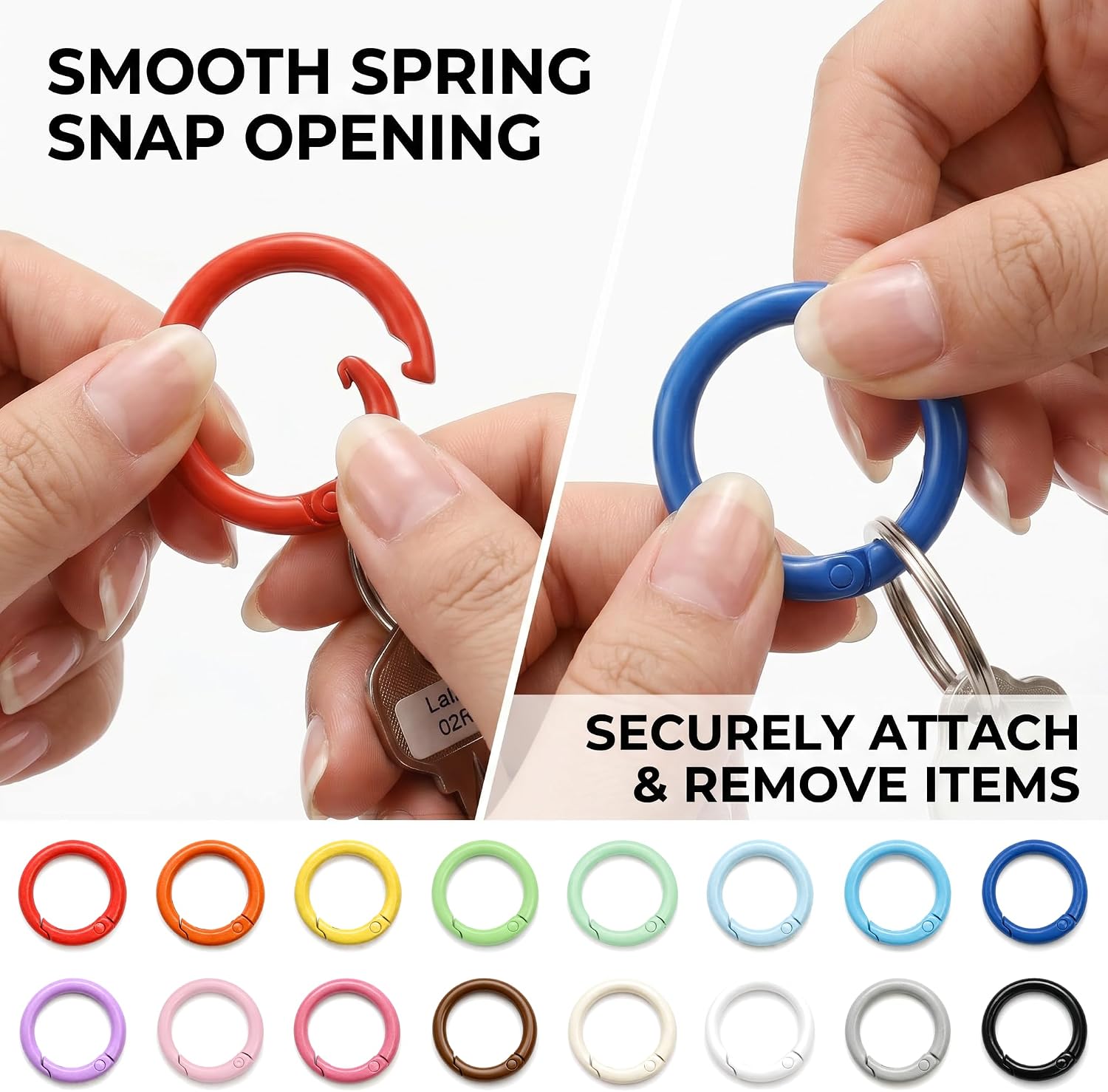 80 Pack 1 Inch Multicolor Round Carabiner Key Chain Rings image 3
