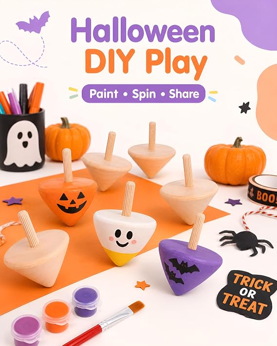 NUOBESTY Wood Spinning Tops for Kids, 12 Pack