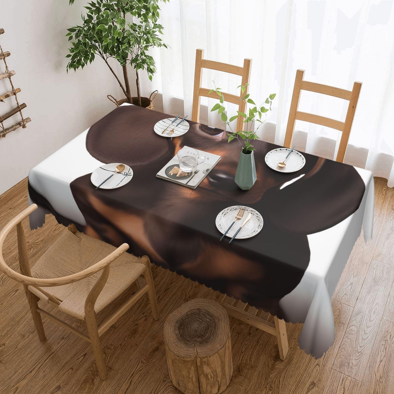 WPKJU Cute Dachshund Dog Printed Rectangle Tablecloth 72x54 Inch with Lace Trim, Water-Resistant Washable Table Cover for Farmhouse Weddings, Outdoor Picnics & Holiday Dining