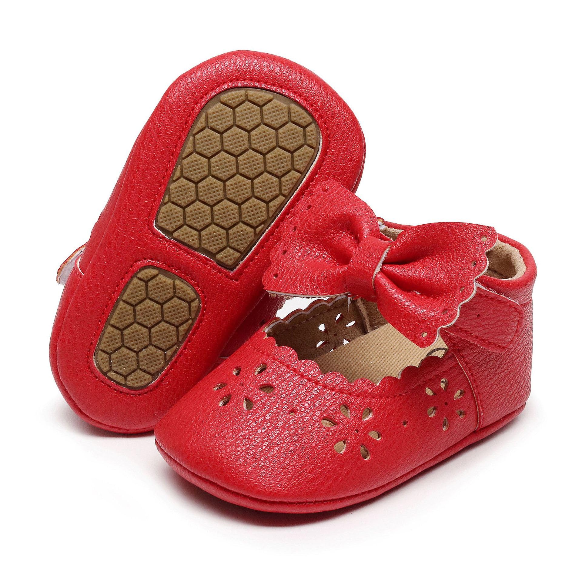 Zapatos de princesa con lazo de encaje para bebé, suela suave, zapatos de cuna para recién nacidos, bebés y niños pequeños (0-12 meses)