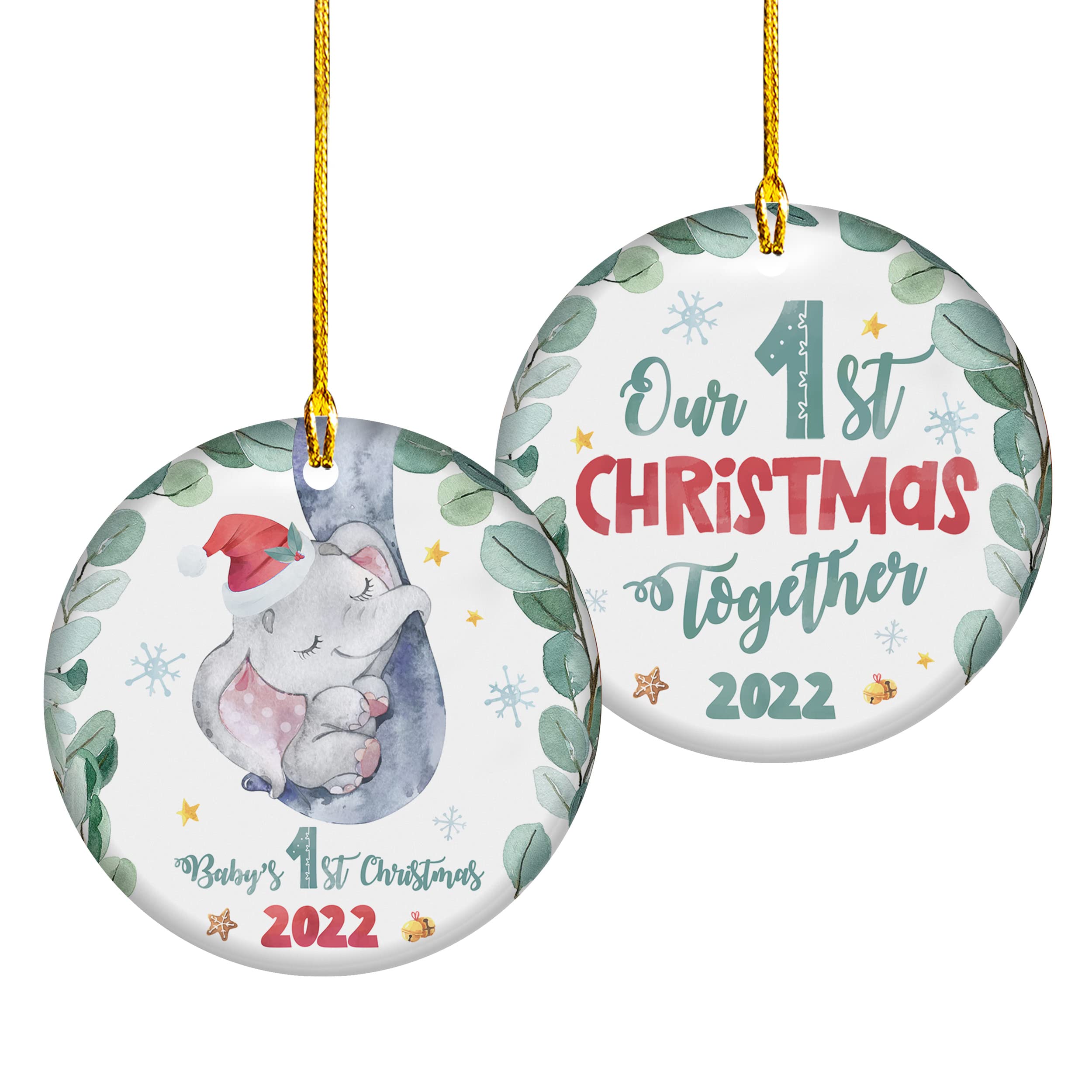 Babies First Christmas Ornament 2022 - Our First Christmas Together 2022, Cute Family Christmas Ornaments Present for New Baby First Christmas Ornament 2022, New Parents, First Grandparents Ornament