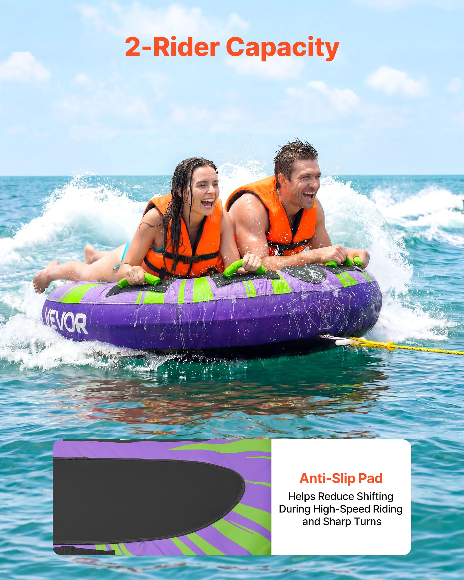 VEVOR Tubo Gonfiabile Trainabile per Barche, Copertura Resistente in Nylon, Gonfiabile per Sport Acquatici, Utilizzo Mare Lago Piscina, Unisex Adulto, Verde Viola