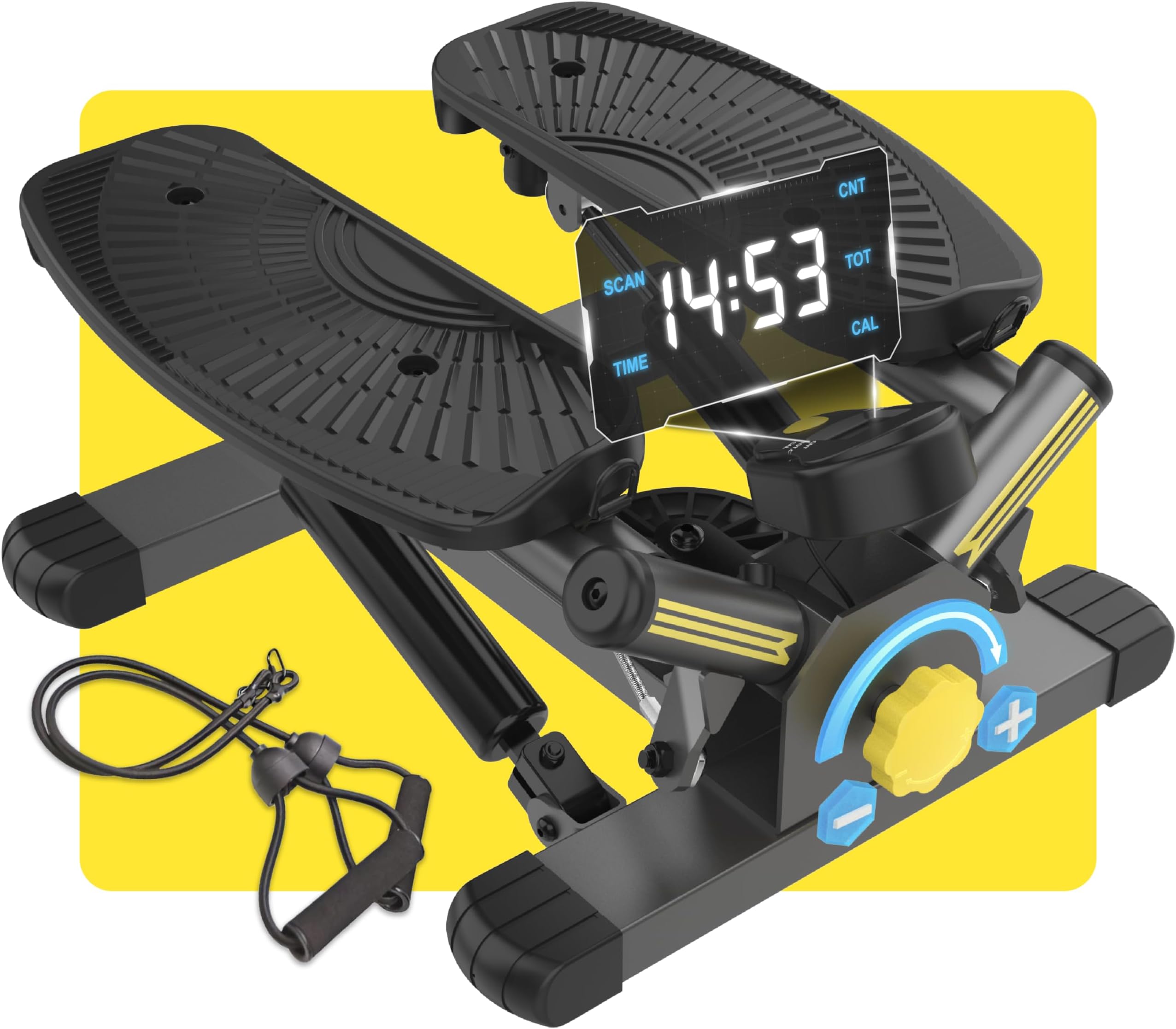 ZIWWVY Stepper Machine with Resistance Bands, Mini Stepper with 300LBS Weight Capacity, Twist Stepper for Full Body Workout, Adjustable Step Height, Smooth and Quiet, Step Machine for Men Women