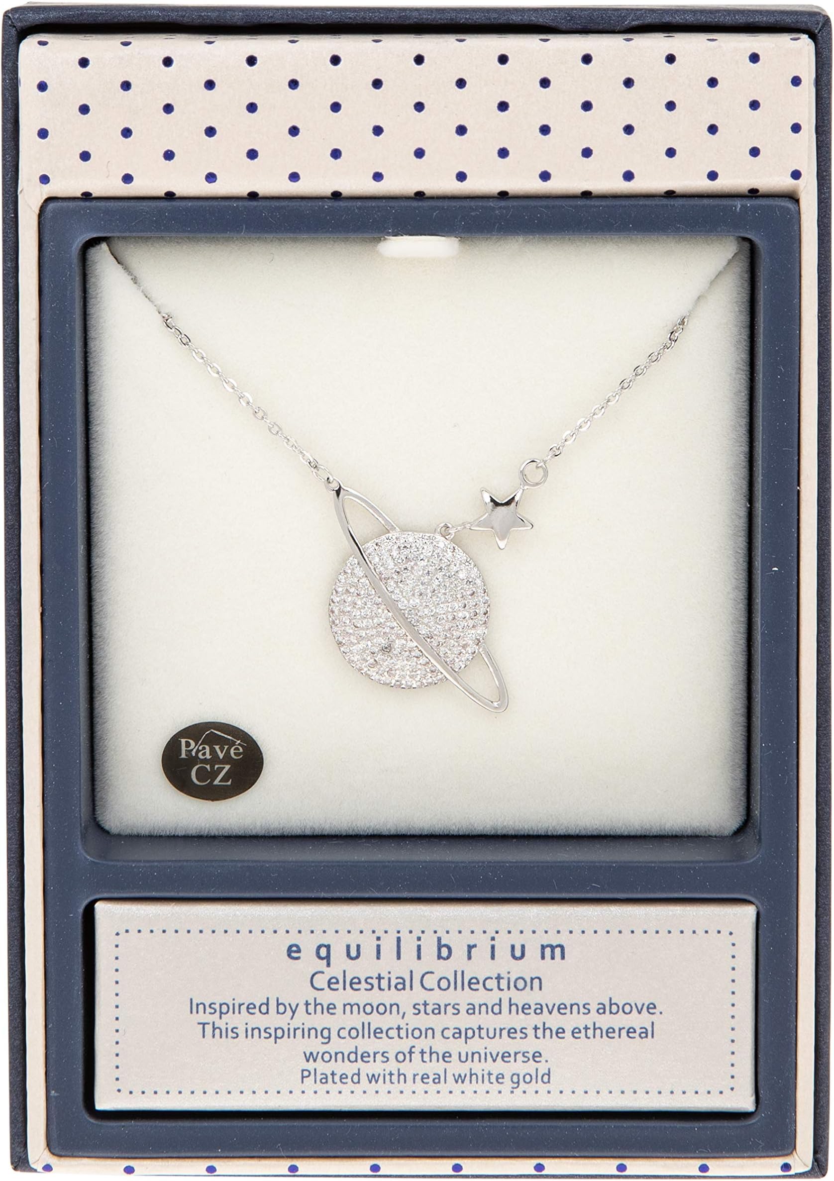 Celestial Pave Planet White Gold Plated Necklace