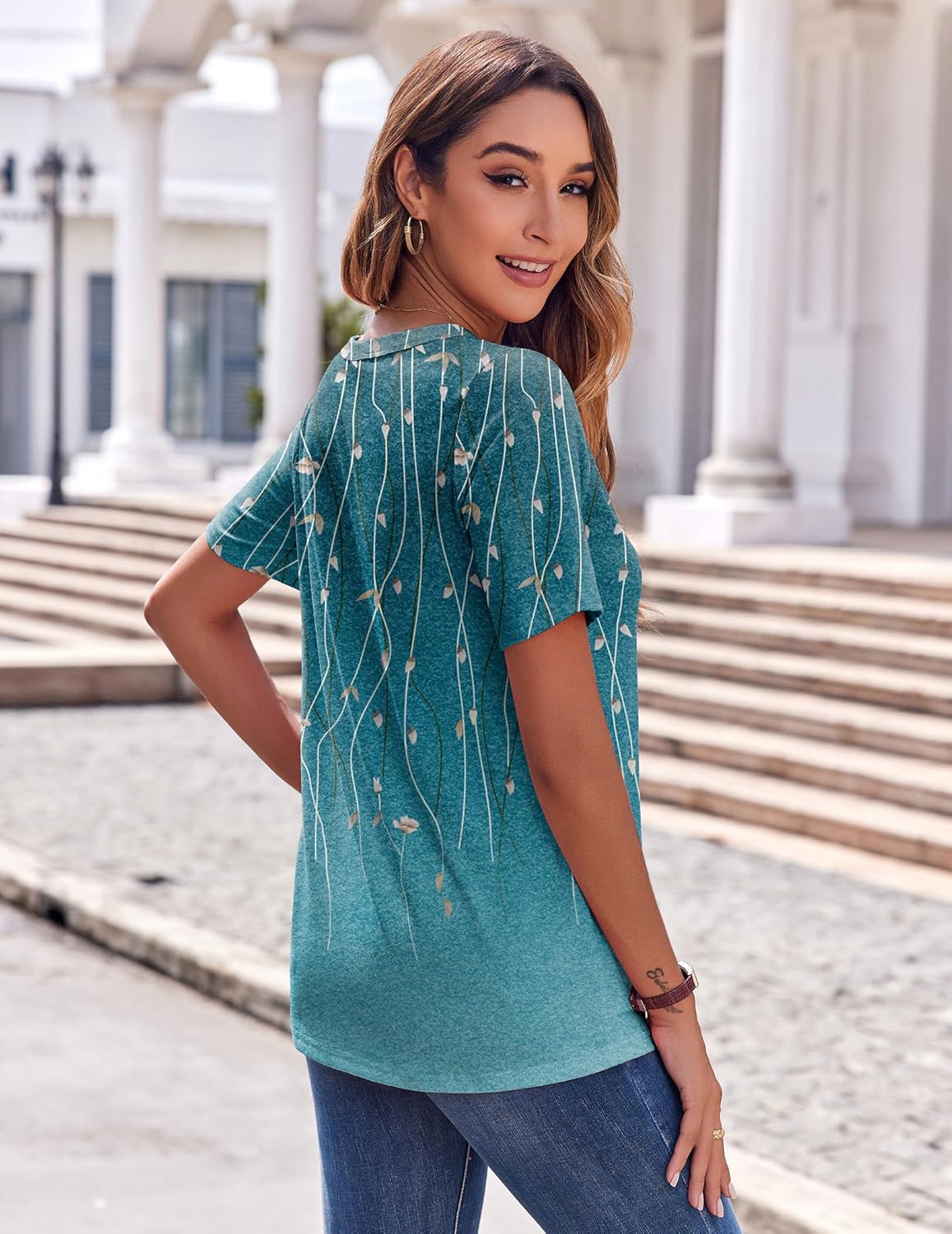 Zeagoo Shirts for Women Casual Short Sleeve Floral Blouses Summer Top Business Work Clothes - Image 5