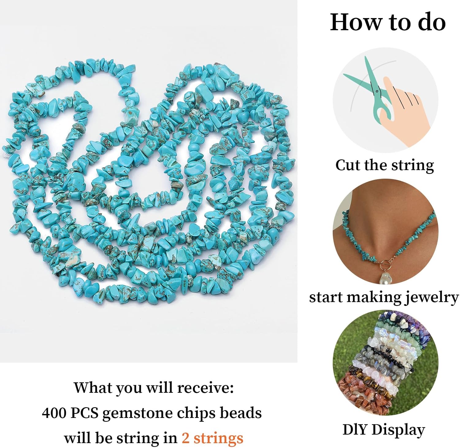 Turquoise Loose Gemstone Beads,5-8mm Natural Irregular Chips with Drilled Hole for Jewelry Making Supplies,DIY Bracelet Necklace,400pcs (2 Strands) - Image 9